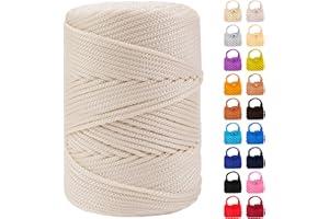 LEREATI Cordino per Borse Uncinetto, Corda Macrame 3mm x 170m Corda in Poliestere Filo Macrame, Macramè Filo Cordoncino per Borse a Uncinetto, Fai Da Te, Regalo per Maglieria (Bianco Sporco)