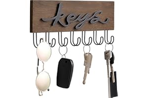 Mkono Rustic Wood Wall Mounted Key Hanger Organizer with 7 Hooks - Decorative Farmhouse Key Rack for Entryway, Hallway, Office