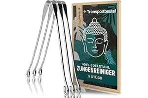 ‎YOGAMEDIC Zungenreiniger Edelstahl 100% inkl. Baumwollbeutel - Handgefertigt - Verpackung 100% recycelt - Ayurveda Zungenschaber gegen Mundgeruch 3 Stück