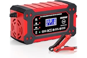Husgw 12V6A Cargador de Batería de Coche,Cargador de Batería Inteligente con Función de Reparación Automática y Pantalla LCD, para Automóviles,Moto,Camión,AGM,Gel,SLA (2Ah-100Ah) (X6A)