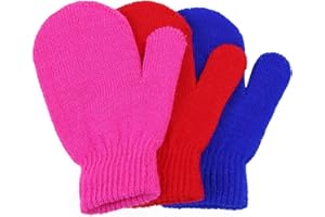 GEYOGA 3 Pairs Winter Gloves Kids Stretchy Warm Soft Knit Gloves Children Stretch Mittens for Boys Girls