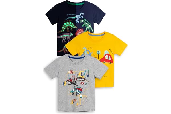 YoungSoul pojkar dinosaurie t-tröjor rund hals kortärmade skjortor 3-pack småbarn toppar