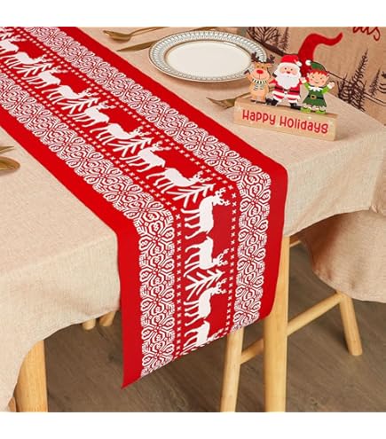 Chemin De Table Noël Rouge Avec Houx Et Poinsettias - 33x230 Cm - Polyester Lavable - Décoration Fête