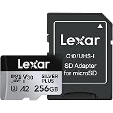 Lexar 256 GB Profesyonel Silver Plus microSDXC Hafıza Kartı w/SD Adapt&ouml;r, UHS-I, C10, U3, V30, Full-HD ve 4K Video, 205/150 M