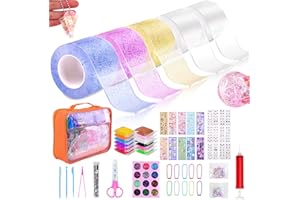 SelfTek 55Pcs Nano Tape Craft Kits for Nano Tape Bubbles Kit with Pump Sequins Glitter Powder Stickers Clay Scissors Tools Double Sided Nano Tape for Making Bubbles Crafts