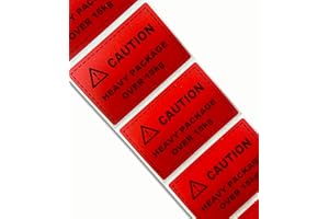 CUSTOM LABEL DESIGN LTD 76mm x 51mm Bright Red Caution Heavy Package Labels for Amazon FBA Seller Stickers - Over 15kg (Pack of 100)