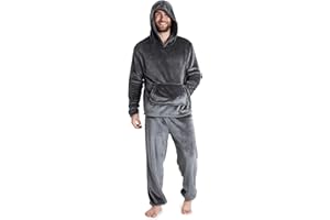 CityComfort Pyjama Homme, Ensemble De Pyjamas en Polaire Douce avec Pantalon Taille Élastique Et Pull à Capuche en Pilou Chaud, Idée Cadeau Ado ou Adulte