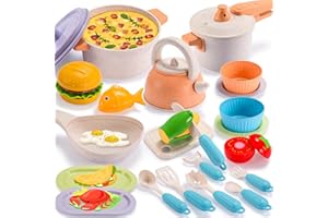 DROMLAG Kids Play Kitchen Set, Mud Kitchen Set for Girls Toddler Pretend Play Food & Cooking Toys, Children's Kitchen Playset with Pots, Pans, Utensils, Cutting Food for Outdoor & Indoor Role Play