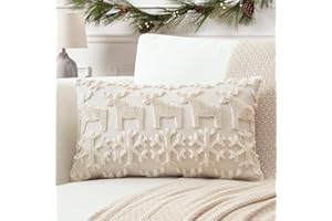 Artscope Lot de 1 Doux Peluche Laine Courte Velours Décoratif Housses de Coussin de Noël Luxe Style pour Canapé Chambre - Wapiti et Flocons de Neige Crème Beige, 30 x 50 cm