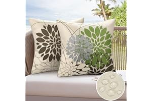 COZYFOUNDER Fundas de Cojines 40x40 CM Exterior Impermeable Moderno Funda de Almohada Decorativa Dalia Flores Patrón Funda Cojin Decoracion para Dormitorio Exterior Jardin Salon Terraza Marrón Verde 2 Piezas