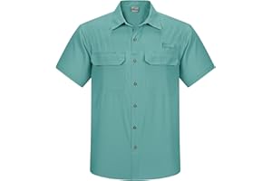 Outdoor Ventures Męska koszula z krótkim rękawem, ochrona przed promieniowaniem UV, wodoszczelna, szybkoschnąca, funkcjonalna koszula do wędrówek, wędkowania, podróży, safari