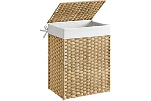 SONGMICS Panier de Rangement, Corbeille Linge Sale 90L avec Couvercle, Pliable, Sac en Tissu Amovibles et Poignées, pour Couvertures, Vêtements, Salon, Chambre, Buanderie, Couleur Boisée LCB51NL