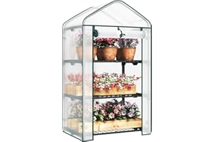 WOLTU Invernadero de Jardín, Invernadero Caseta con 3 Estantes, con Puerta Enrollable, PE 140g/m² Impermeable, para Cultivos Macetas Plantas, Blanco, 69x49x125 cm