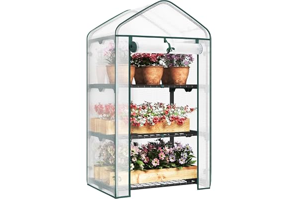 WOLTU Serre de Jardin avec Étagères Métalliques à 4 Niveaux, Petite Serre Hivernage en Bâche PE Imperméable, pour Plantes Fleurs Légumes Semis, 69x49x125cm, Blanc