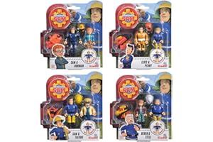 Simba 109251043 - Juego de Figuras Sam el Bombero, 2 Unidades, 4 variedades, 7,5 cm, Totalmente articuladas