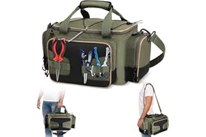 LYtech Sacs de Pêche, Sac de Rangement pour Matériel de Pêche Multi-poches Sac de Pêche en Plein Air Kit à Bandoulière avec Sangles Réglables et Base Antidérapante pour Randonnée Chasse Camping Voyage