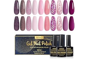 INPING Smalto Semipermante Rosa, 10 Colori Rosa Glitter UV Smalto Semipermante, Marrone scuro Rosa rosa scura Chiaro Glitter Vernicie per Womme Francese Nail Art