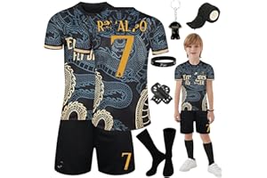 Amazluck Madrid #7 Football Kits for Boys Girls Kids, Football Training Shirts Shorts Socks Guard Plate Keychain Bracelets and Bandages, Gifts for Children