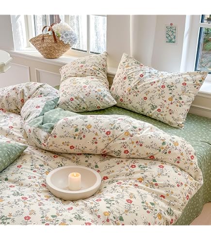Housse De Couette 220x240 Cm En Coton - Motif Boho Fleurs Aquarelle Teal - Parure De Lit 3 Pièces (housse + 2 Taies)