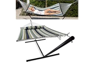 Vita5 Hamac sur Pied 2 Places avec Coussin, Hamacs Double Portable, Support Solide en Acier revêtu, Charge Max de 200 Kg, Hauteur Réglable à Chaînes, Montage sans Outils