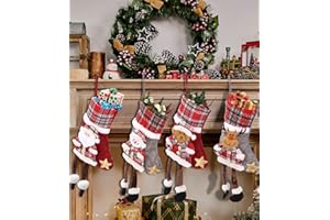 4 Piezas Medias de Navidad,TIDEVAN Navidad Calcetines Calcetines Navidad Chimenea Calcetín de Decoración Navideña para Llenar y Colgar para el árbol de Navidad Chimenea Decoración Familiares de Fiesta