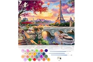 CEOVR Pintar por Numeros Personalizado,Paisaje,Pintura por Números para Principiantes,Torre Eiffel Paint by Numbers Adult,DIY Lago Sena Painting 40x50 cm,Sin Marco