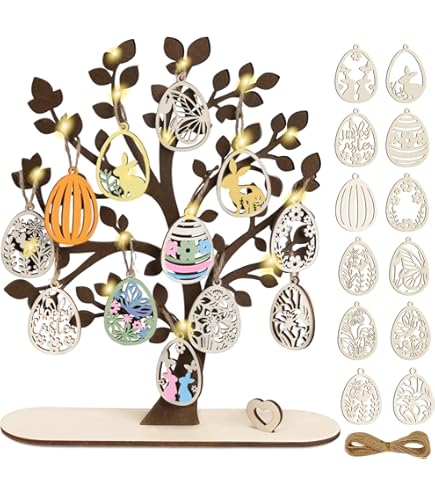 10 stuks houten hazen om te schilderen, knutselen, paashaas, decoratie, haas, decoratieset bevat kleurrijke pompons en opgerolde ogen, creatieve vrije tijd voor Pasen en schilderactiviteiten voor