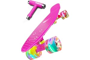 D DELEVEN Deleven Skateboard Mini Cruiser 57cm LED Wheels Light up Complete for Kids Boys and Girls Youths and Beginners