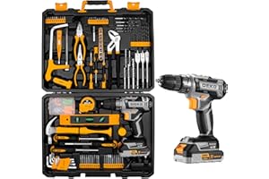 Cordless Drill Tool Kit Set: DEKO 20V Power Drill Tool Box with Battery Electric Drill Driver for Men Home Hand Repair Basic Toolbox Tools Sets Drills Case,186 Pieces
