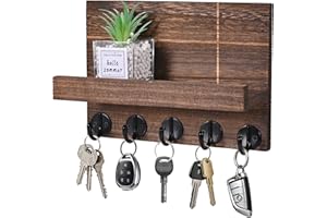Jemyxhw Schlüsselbrett mit Ablage, Dekoratives Holz Wandregal, Schlüsselbrett Holz mit 5 Schlüsselhaken, Schlüssel Aufbewahrung Schlüsselhalter, für Eingang, Flur, Schlafzimmer, Wohnzimmer (Braun)
