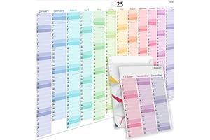 PACKLIST Kalendarz ścienny 2025 A1 - Stylish 12 miesiąca duży kalendarz 2025 Wall for Home, Study, Work & Family Plans. Kolorowy kalendarz ścienny z brytyjskim kalendarzem ściennym z wakacjami w