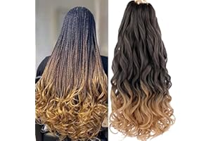 Xtrend 8 Packs French Curly Traiding Cheveux 22 pouces pré-étirés Bouncy Loose Wavy Traiding Hair Yaki Texture Boîte synthétique Bourets Braidage pour femmes Extensions de cheveux(22 pouces,T27#)