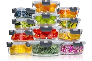YASHE 12 Piezas Recipientes de Vidrio con Tapas Herméticas, Reutilizables, Apto para Microondas, Horno, Congelador y Lavavajillas - Sin BPA Fiambrera Cristal, Ideal para Conservación de Alimentos