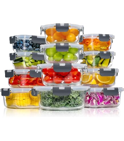 Caraway Set Contenitori In Vetro 11 Pezzi – Rivestimento Ceramico, Atossici, Impilabili, Dal Freezer Al Forno