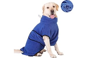HAPPY HACHI Dog Drying Coat, Adjustable Dog Towel Robe For Dogs,Microfibre Fast Drying Super Absorbent Dog Bathrobe for Bath and Swimming（S, Blue）