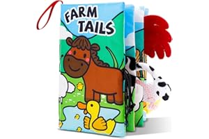 Sirecal Baby Books 0-6 Months, Sensory Toys Soft Cloth Books for Babies 6-12 Months, Touch Feel Activity Tail Book with Crinkle Paper Baby Toys, Newborn Stroller Hanging Toys for Boy Girl Gifts