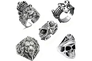 LIUYIDM 5 stycken dödskalle-herrringar, justerbar retro punk rock skalle herrring, rostfritt stål orm gotisk ring set, dödska