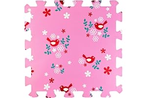 FOR THE LOVE OF LEISURE Children's Pink Foam Play Mats - 9 Soft Interlocking Floor Mats with Bird Pattern for Children