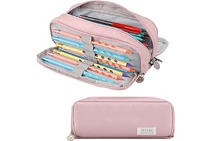 Euleryoo Trousse à Crayons Grande, Sac à Crayons École Papeterie Organisateur Trousse à Maquillage pour Filles Garçons Étudiants, Rose