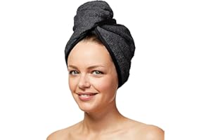 Sowel® Turban do włosów ze 100% bawełny organicznej, turban z guzikiem, dla kobiet i mężczyzn, antracytowy/czarny