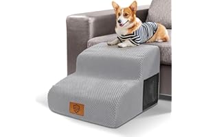 Escalier pour Chien, HEVOL Rampe pour Chien 2 Marches, Marche pour Chiens en Éponge à Haute Densité 30D, Antidérapants Escalier pour Animaux avec Housse en Tissu Lavable (Gris)