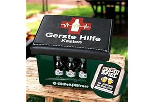 ‎CULT AT HOME CULT at home Bierkasten Aufsatz Gerste Hilfe – Gartenhocker Bierkastensitz inkl Bierdeckel Memospiel - Sitzauflage für Bierkiste Getränkekiste - Hocker für Balkon Camping 44x34 cm Geschenk Vatertag