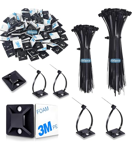 100 Fascette Fermacavo + 100 Supporti Adesivi In Nylon - Kit Organizzatore Per Cavi, Bianco, 150x2,5mm
