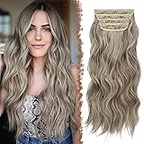FESHFEN Extension Capelli a Clip 4PCS Lunga Clip in Hair Extension Capelli Estensioni Ricci Ondulati Sintetici Posticci Capel