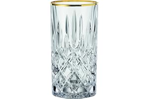 Nachtmann Spiegelau 104031 - Set di 2 bicchieri da long drink con bordo dorato, vetro di cristallo, 375 ml, Noblesse Gold Edition, trasparente