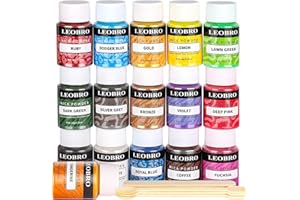 LEOBRO Epoxidharz Farbe, 16er×10G Metallic Mica Pulver mit löffel und Rührstäbchen, Seifenfarbe Pigmente Pulver, Resin Farbe für Epoxidharz, Seife, Gießharz, Badebombe, Kerze, Kosmetik, DIY