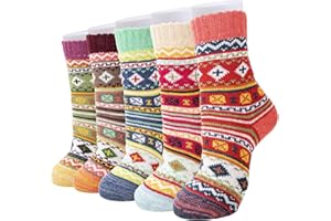 RnCop 5 Pairs Women Winter Socks, Thick Warm Thermal Wool Knitting Ladies Socks, Colourful and Quality Gifts for Women