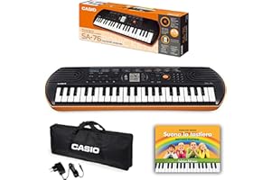 FFALSTAFF Kit Tastiera Casio SA76 (Fondo Arancione) con Alimentatore, Borsa CASIO Originale con la quale Trasportare il tuo Fantastico Strumento e E-book "Suona la Tastiera"