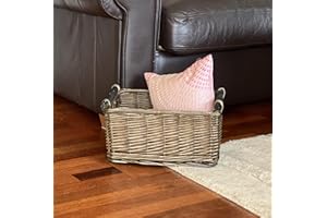 Topfurnishing Kitchen Log Wicker Storage Basket With Handles Xmas Empty Hamper Basket[Oak,Medium 38X30X18Cm]