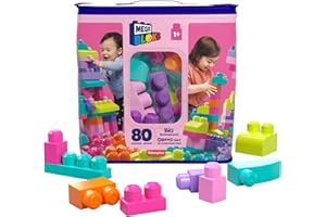 MEGA BLOKS Großer Bausteinebeutel - 80 robuste Bausteine mit wiederverwendbarem Aufbewahrungsbeutel, kompatibel mit Allen Mega Bloks Bauspielzeugen, für Kinder ab 1 Jahr, DCH62